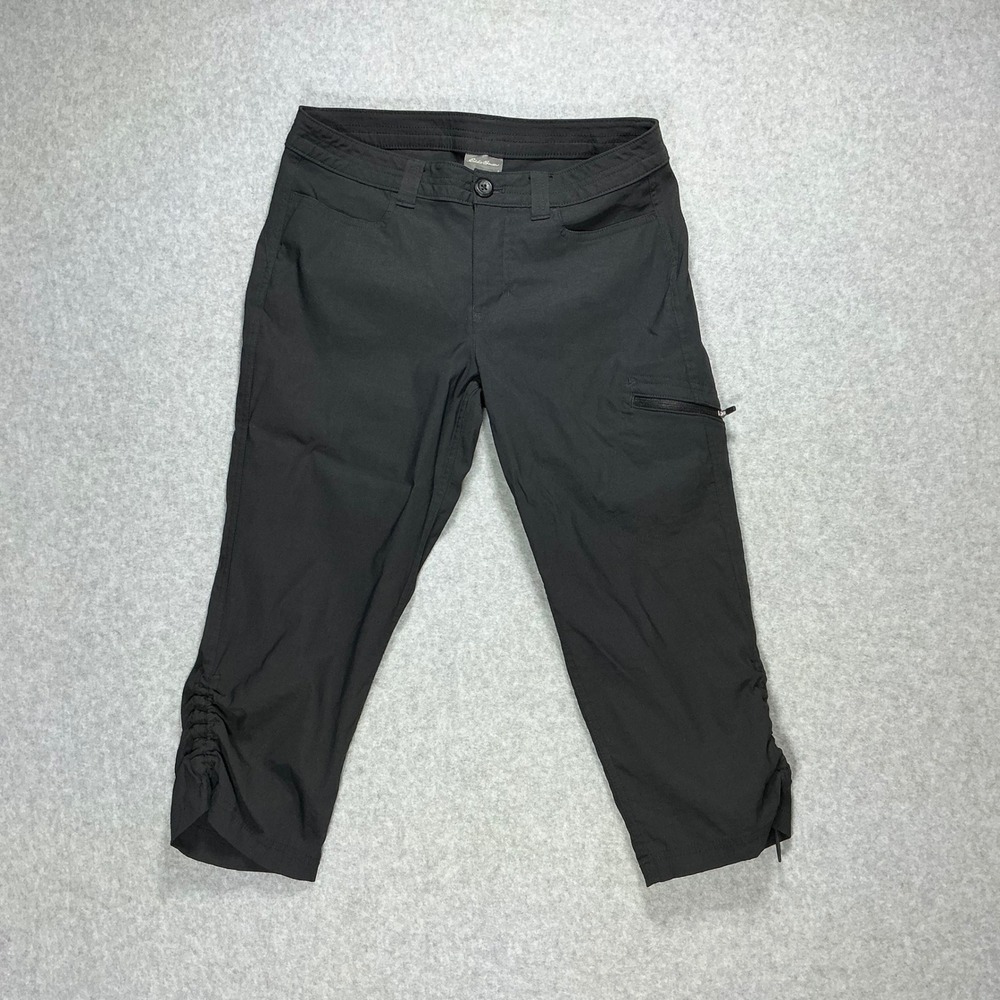 Eddie Bauer Women 6 Horizon Guide Capri Pants Black Gray Hiking Outdoor Ruched